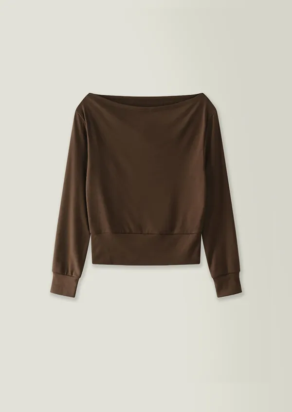 Peach boat neck top / Brown