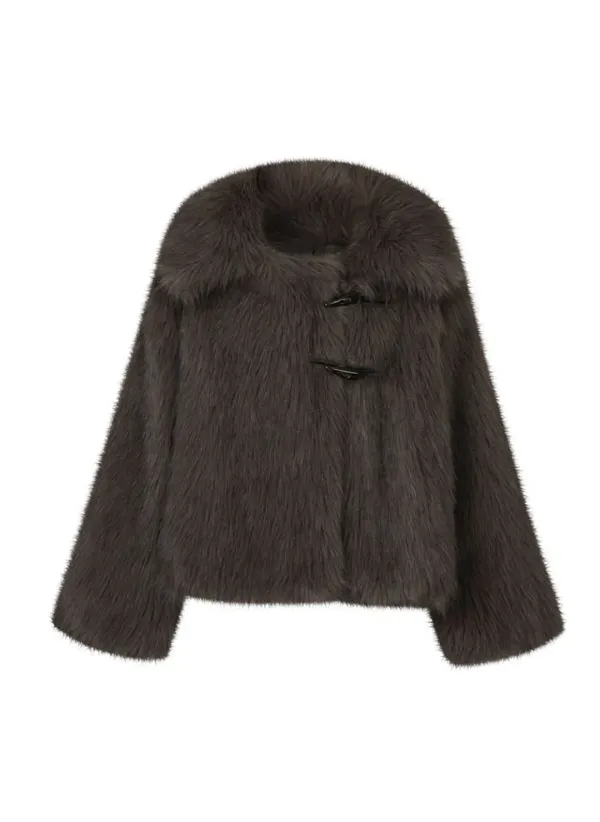 Fluffy Double Fur Jacket (Ash Brown)