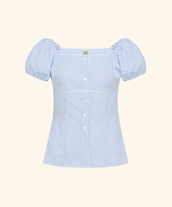 [M 6/9 순차배송] Rosie Lace Puff Blouse ( Stripe )