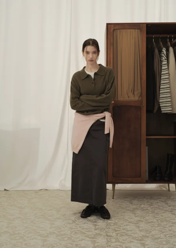BUTTON COLLAR PULLOVER (olive green)