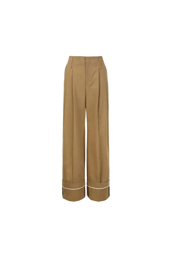 Cotton Turn-up Pants, Beige