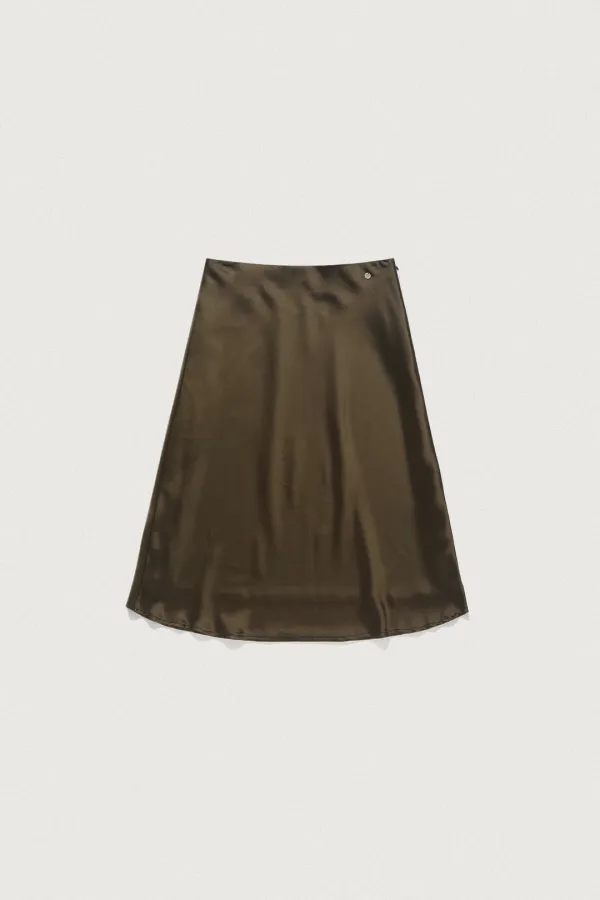 SATIN SEMI-FLARE SKIRT [WALNUT BROWN]