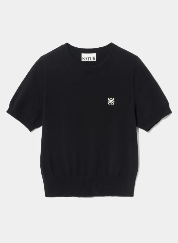 (W) Classic Crew Neck Half Knit - Black