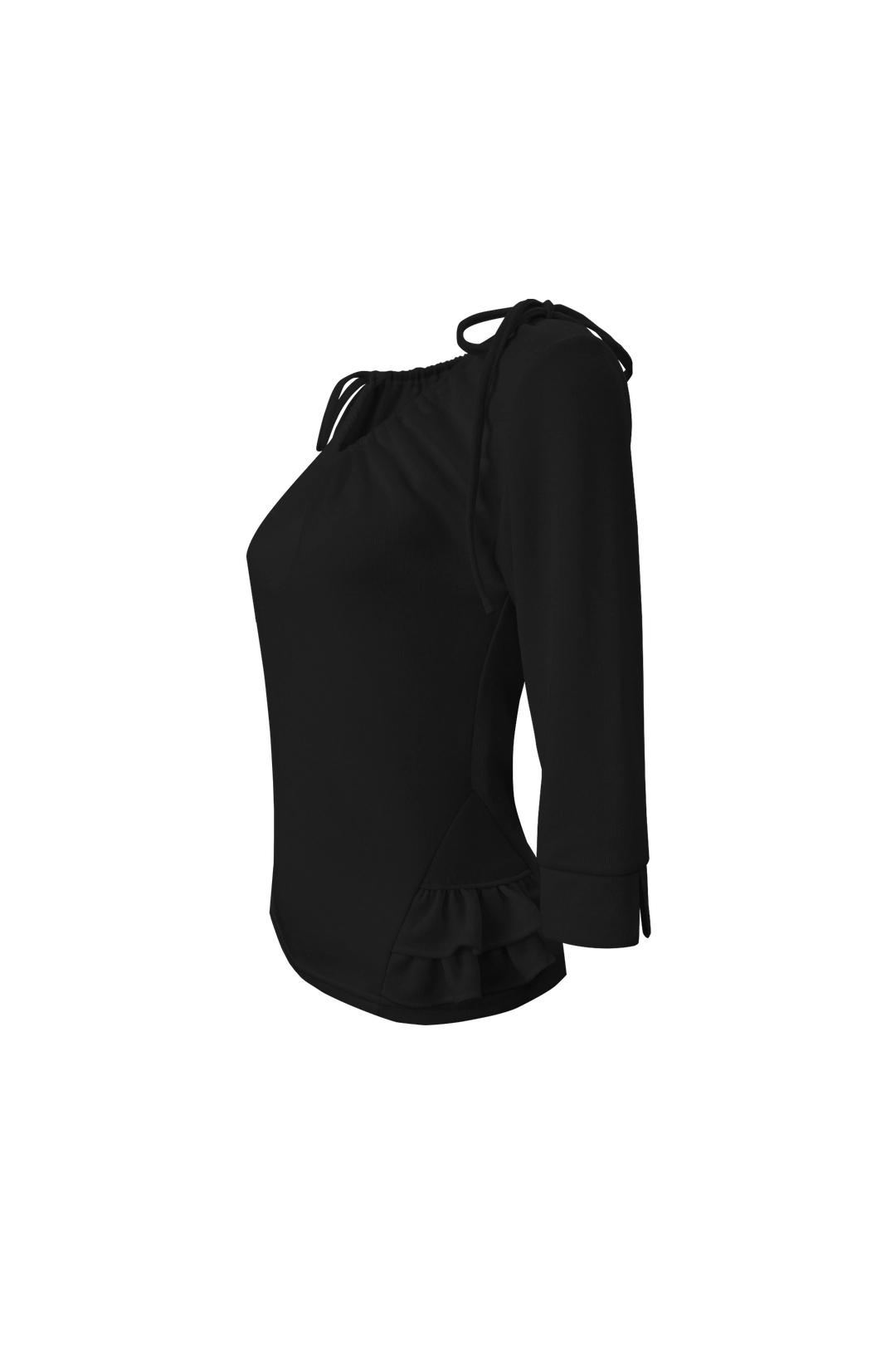 체메씨 SHIRRED MID-SLEEVE FRILL TOP (BLACK) 상품 이미지 2