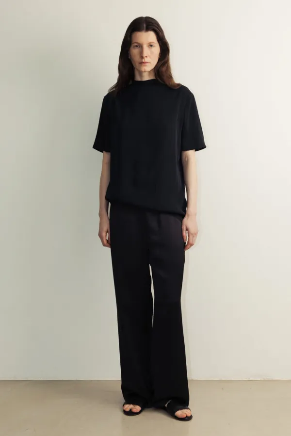Relaxed satin banding Pants _black
