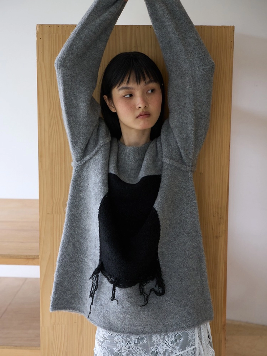 밀로 우먼 Boucle Square Pullover Knit [Gray] 상품 이미지 1