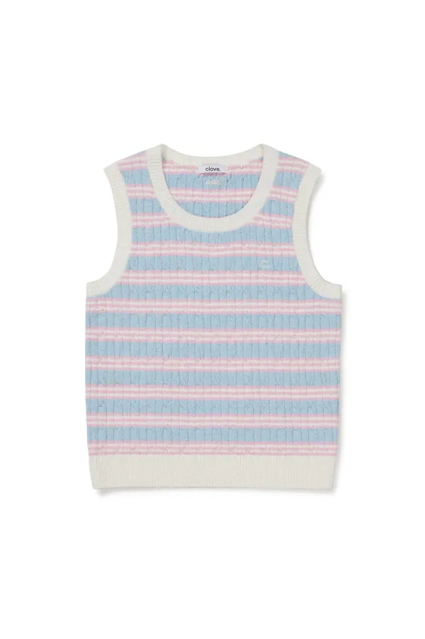 [26SM clove] Boucle Stripe Knit Vest (Pink)