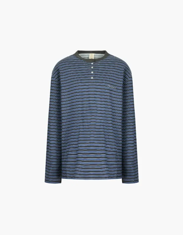 stripe henley neck t-shirt - blue