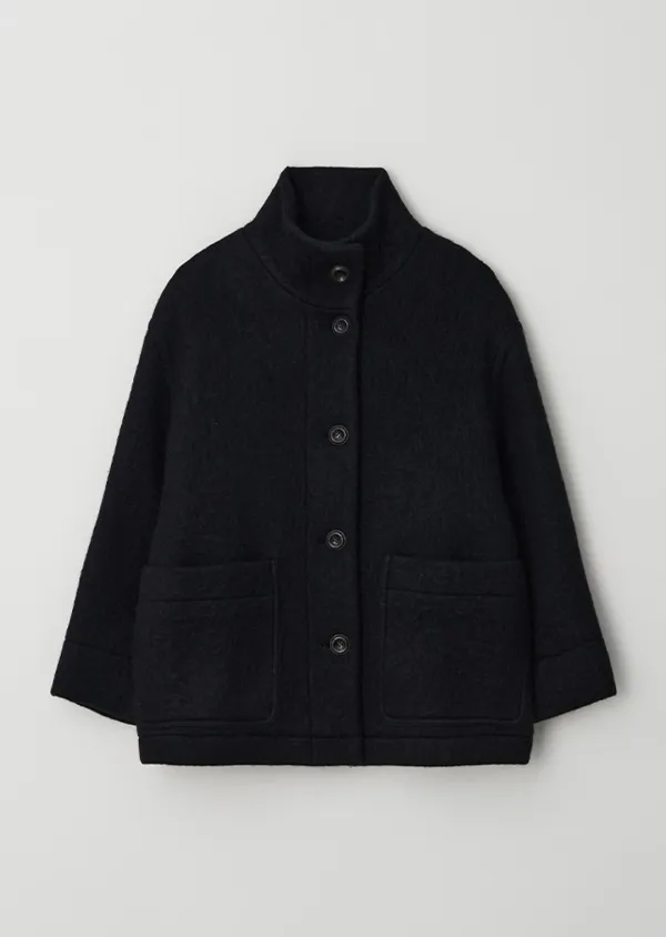 alpaca high-neck half coat-black