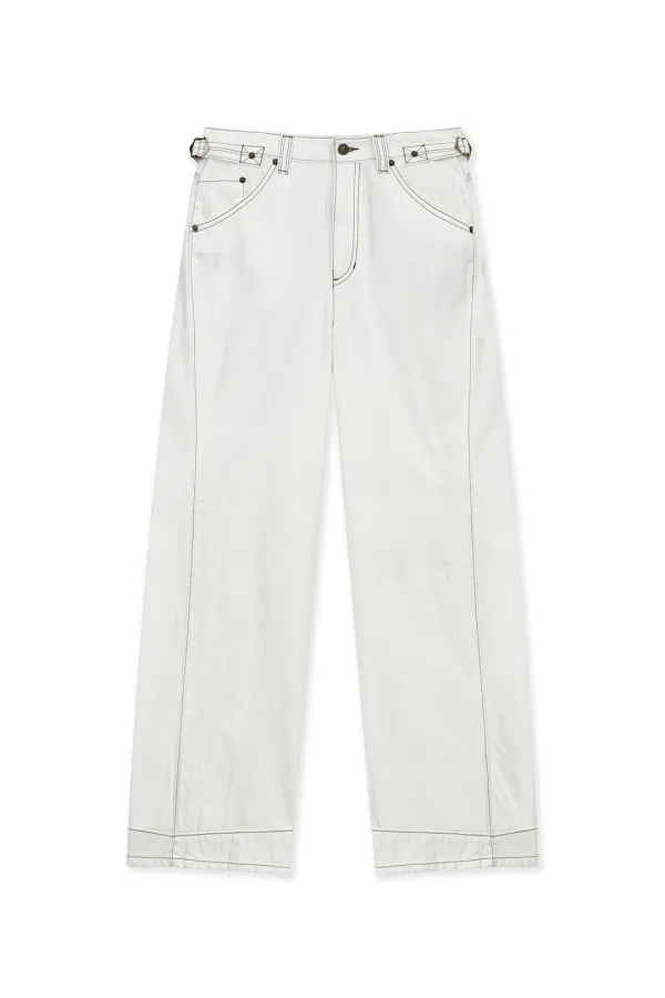 WAIST BUCKLE STITCH POINT TWILL DENIM PANTS IN IVORY