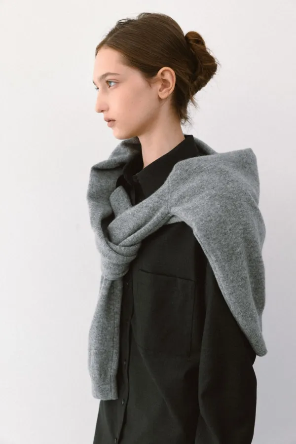 STRAP WOOL SHIRT [ GREY / CHARCOAL ]