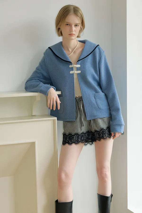 WOOL COLLAR CARDIGAN - BLUE
