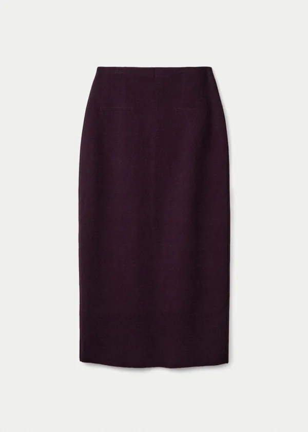 Wool cashmere double faced maxi skirt_Black berry