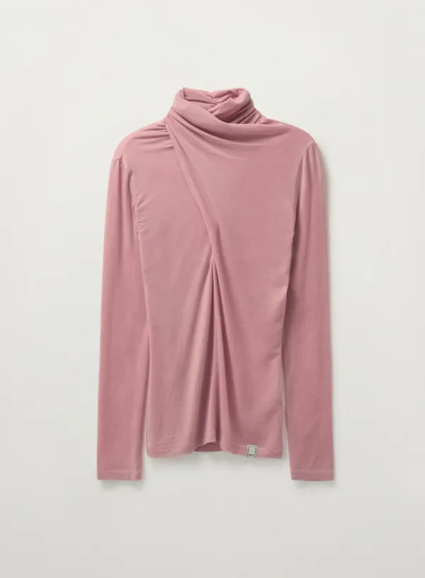 (W) Crossed Turtle Neck Long Sleeve - Pink
