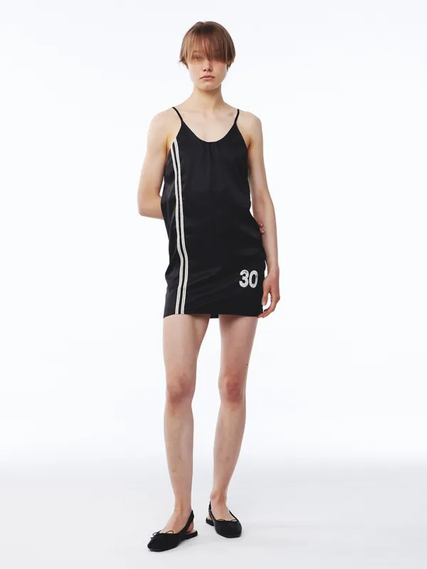 Line Satin Mini Dress Black