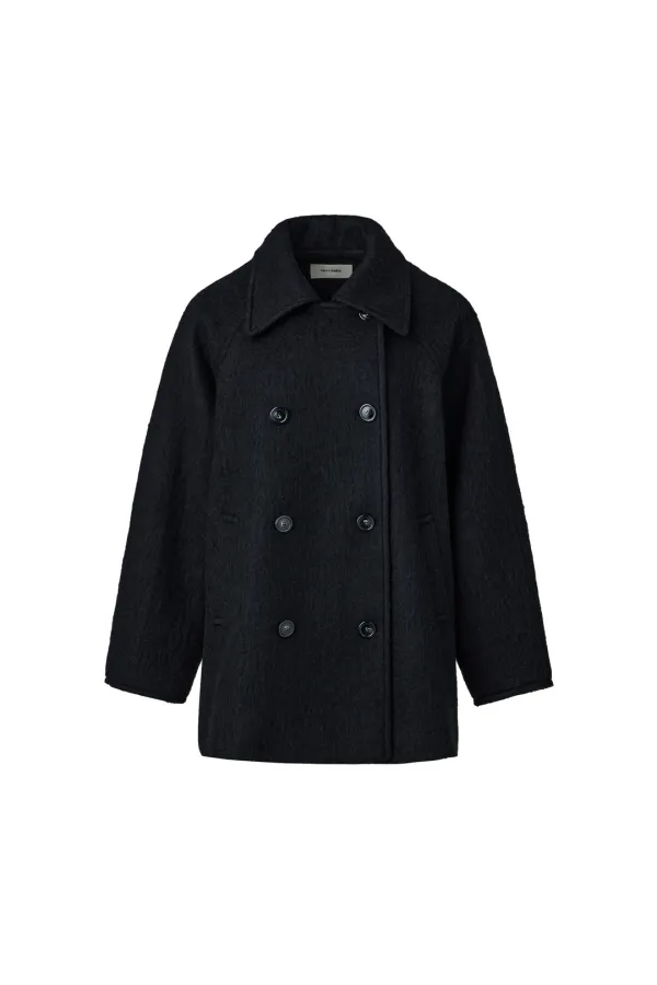 HAIRY DOUBLE HALF COAT [BLACK]