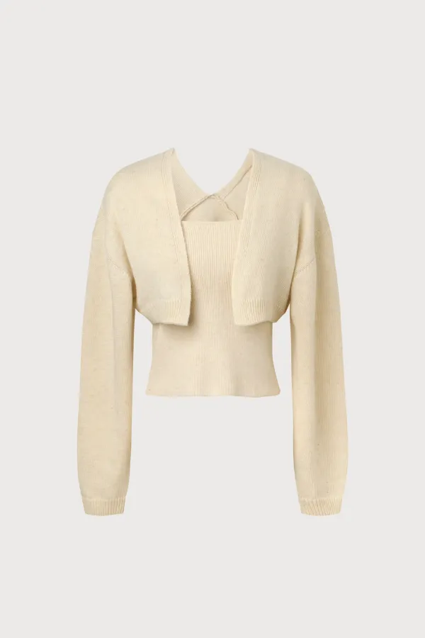 Part.8 Linen knit bolero set (natural, navy)
