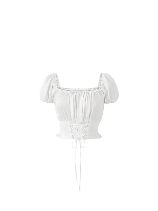 [카리나, 한소희, 설윤 착용]Corset crop blouse (White)