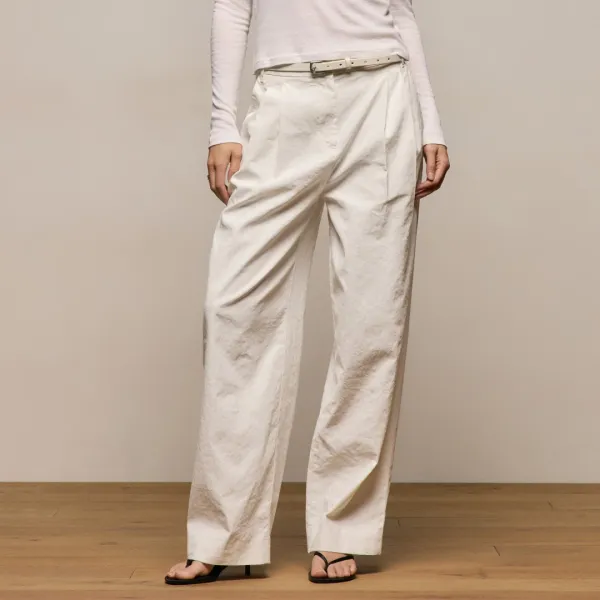Linen Cotton Pleated Trouser - Off White