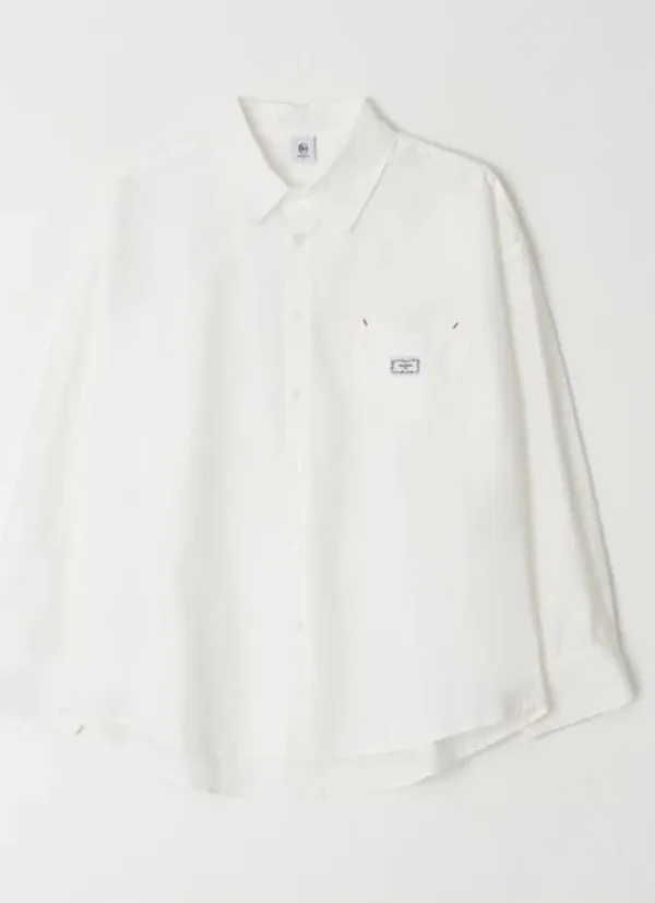 STITCH HEART POCKET OVER FIT SHIRT WHITE