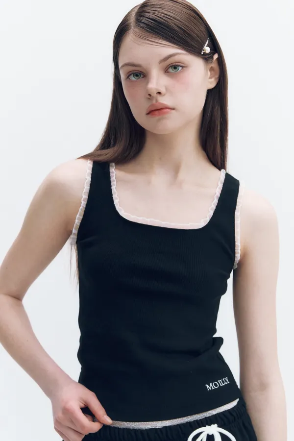 Lace Frill Sleeveless Black
