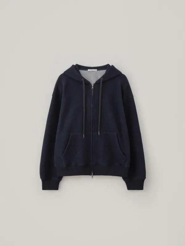 Wool Hoodie Zip-Up - Navy