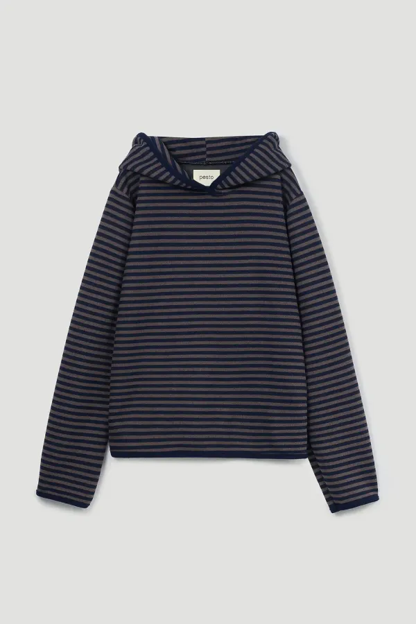 WINTER STRIPE HOODED TOP NIGHT LAKE