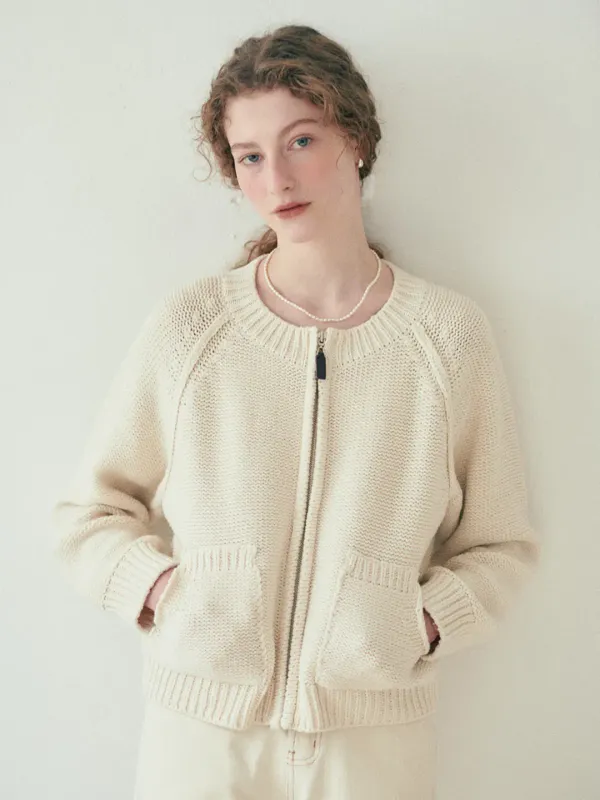 Mell Pocket Zip-up Cardigan_Ivory
