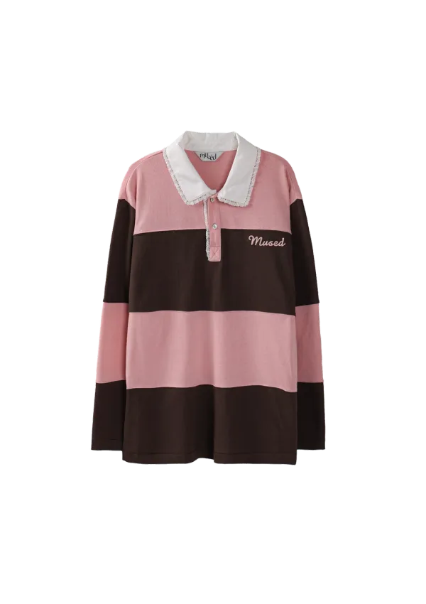 Mused Patchwork Rugby T-shirts - Pink/Brown