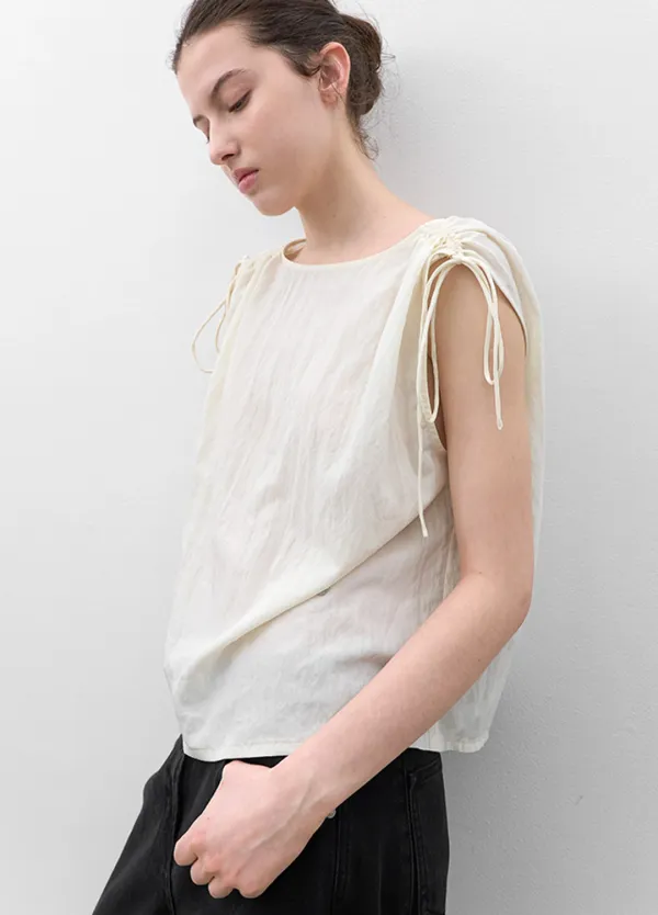 (BL-4407)BOATNECK DRAWSTRING SLEEVELESS TOP
