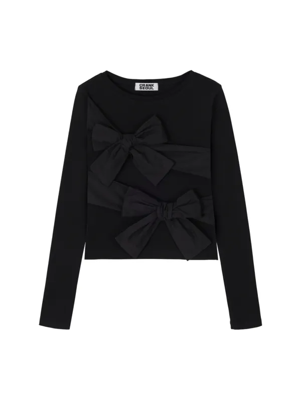 DOUBLE RIBBON-TIED TOP_BLACK