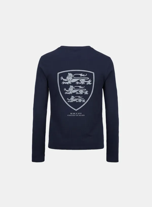 [w-tee26-036] Mystic Shield Print Fitted Long Sleeve T-Shirt - Navy