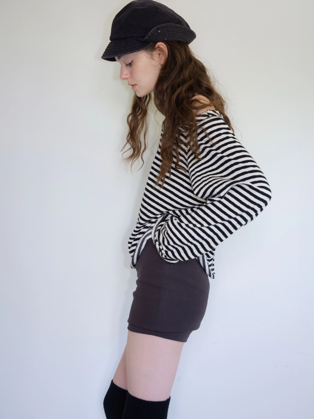 헤더먼트 vintage stripe off - shoulder tee (black) 상품 이미지 3