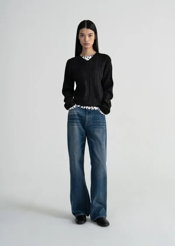 W WASHED STRAIGHT JEANS - BLUE