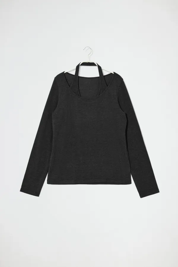 HALTERNECK LAYERED T-SHIRT - DARK GREY