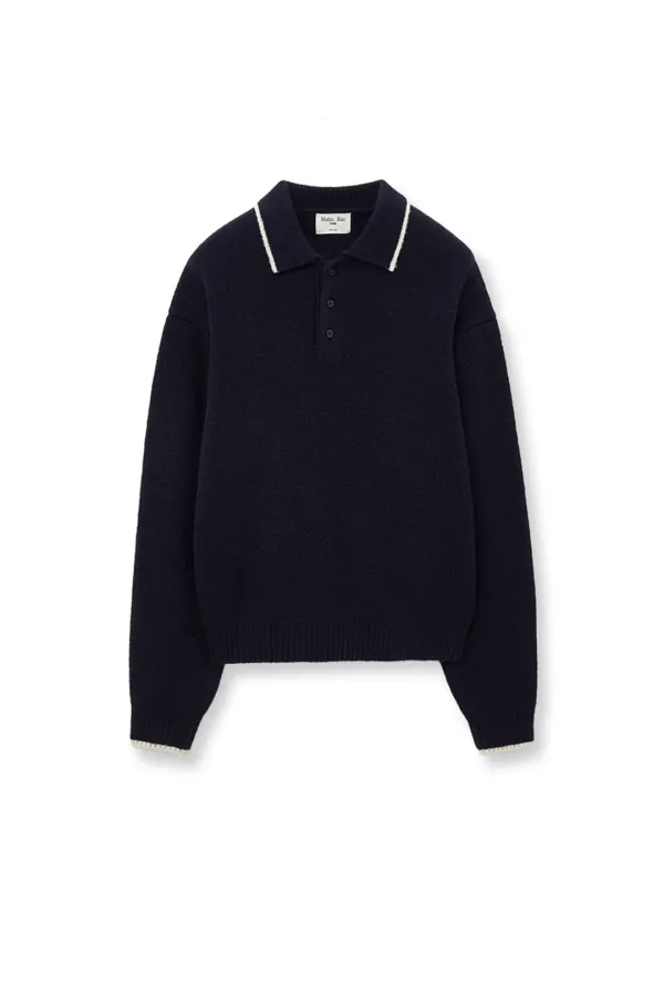 BACK LOGO COLLAR KNIT TOP FOR MEN IN DARK NAVY