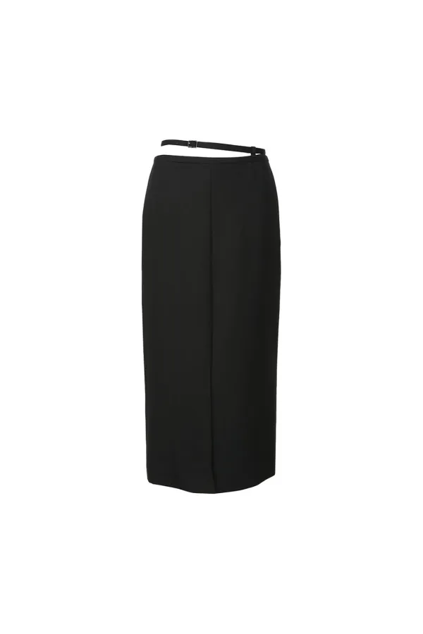 Belted Long Skirt, Black