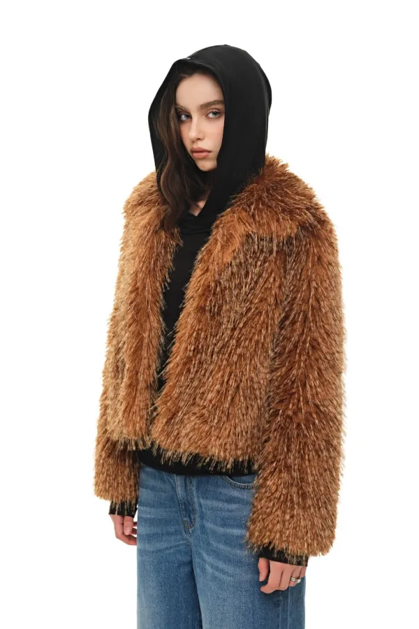 FAUX FUR 02 CROPPED JACKET (CAMEL)