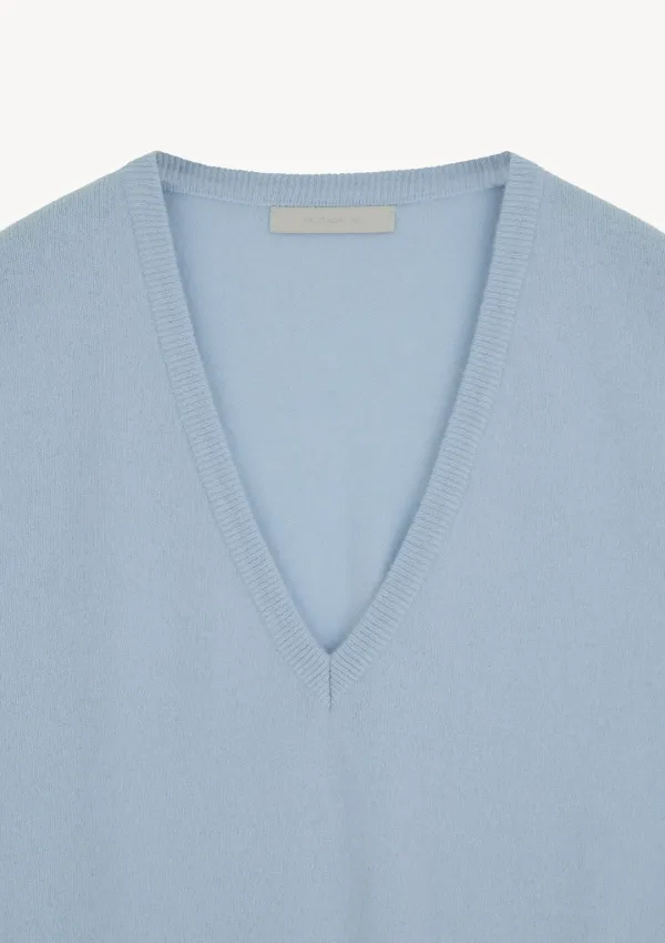 Lia Cashmere Deep V-Neck Knit in Sky Blue