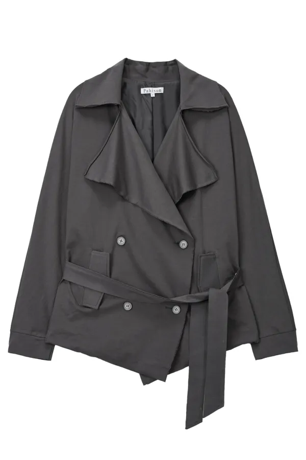 Oversized Collar Cotton Jacket_Charcoal