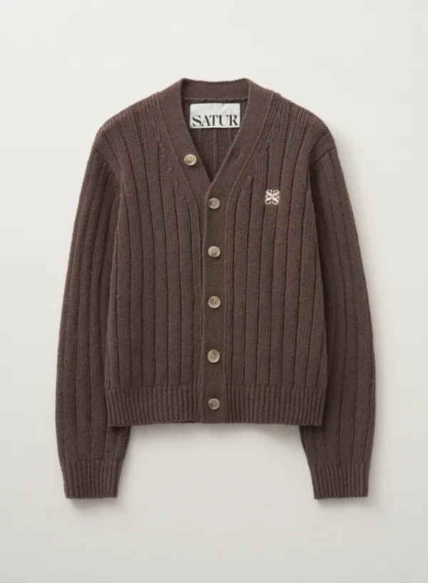 (W) Faro Over Size Boucle Cardigan - Heritage Brown