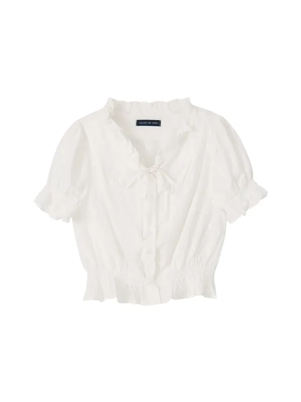 Lace Puff Shoulder Blouse_ White