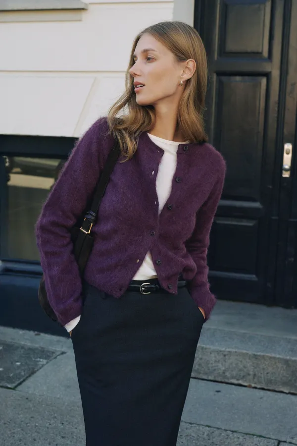 Silk Wool Brush Cardigan[LMBFWIKN2104]-Plum