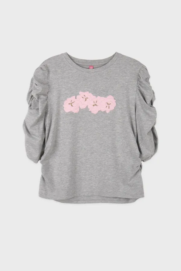 Soft Shirring T-Shirt (Melange Grey)