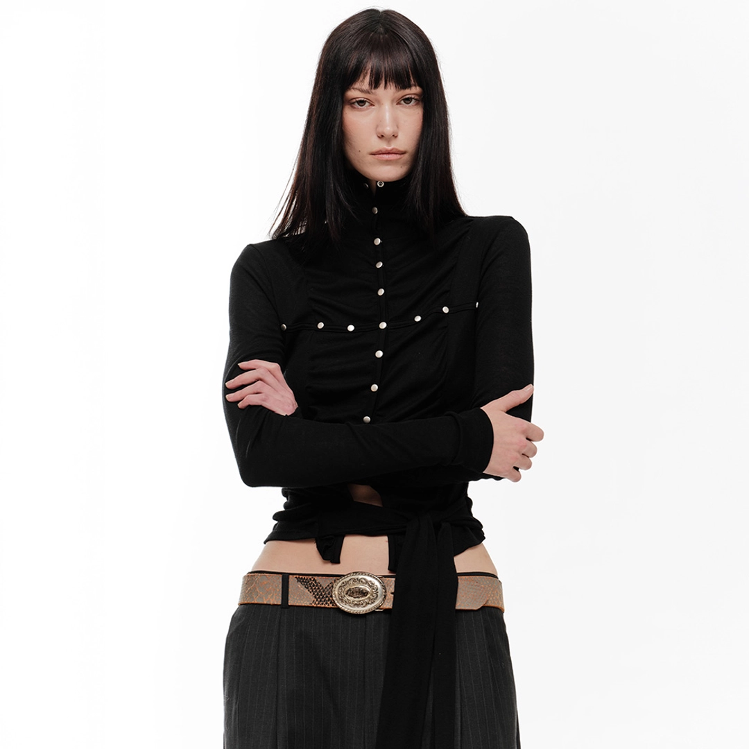 2000아카이브 LENA SHIRRING HIGH NECK TOP (BLACK) 상품 이미지 2