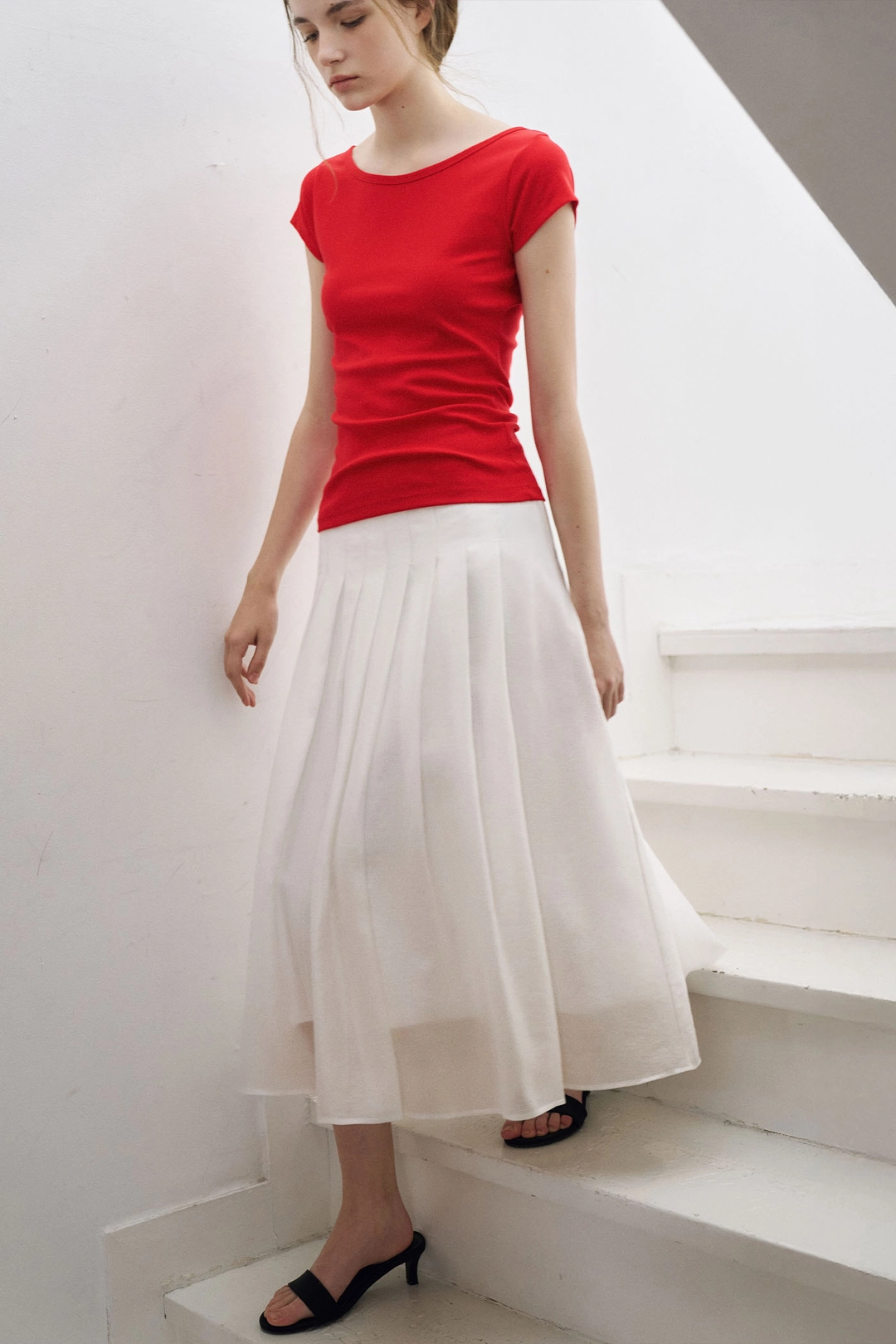 라메레이 Sheer Pleats skirt [LMBFSP25SK5403]-White 상품 이미지 2