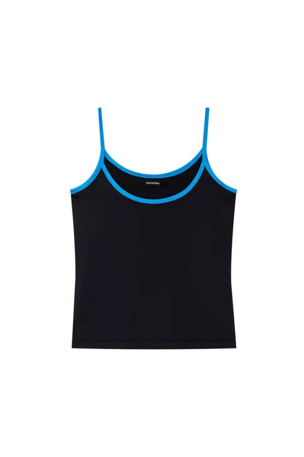 CONTRAST BINDING SLEEVELESS TOP (BLACK)