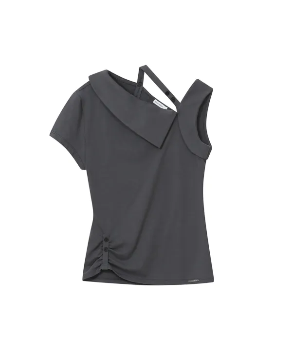 Shoulder strap unbalance top CHARCOAL