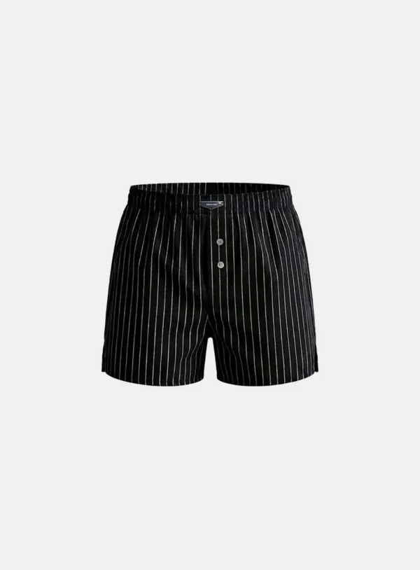 [w-pnt26-002] Button Fly Boxer Shorts - Black Stripe