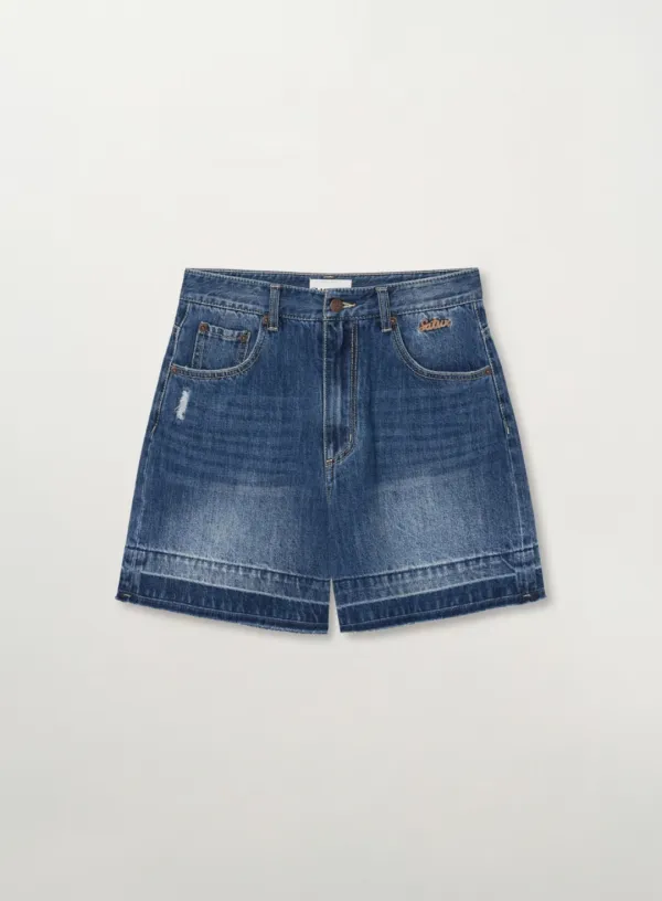 (W) Gabon Wide Denim Shorts - Blue